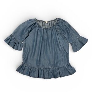 Denim Blue Ruffle Sleeve Top